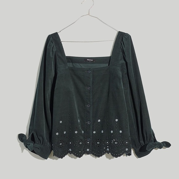 NWT Madewell Embroidered Eyelet Corduroy Tie-Sleeve Top - Picture 4 of 15